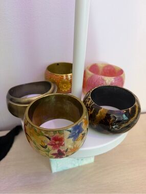 Floral and Mixed-Pattern Resin & Metal Bangle Bracelet Set - made in India